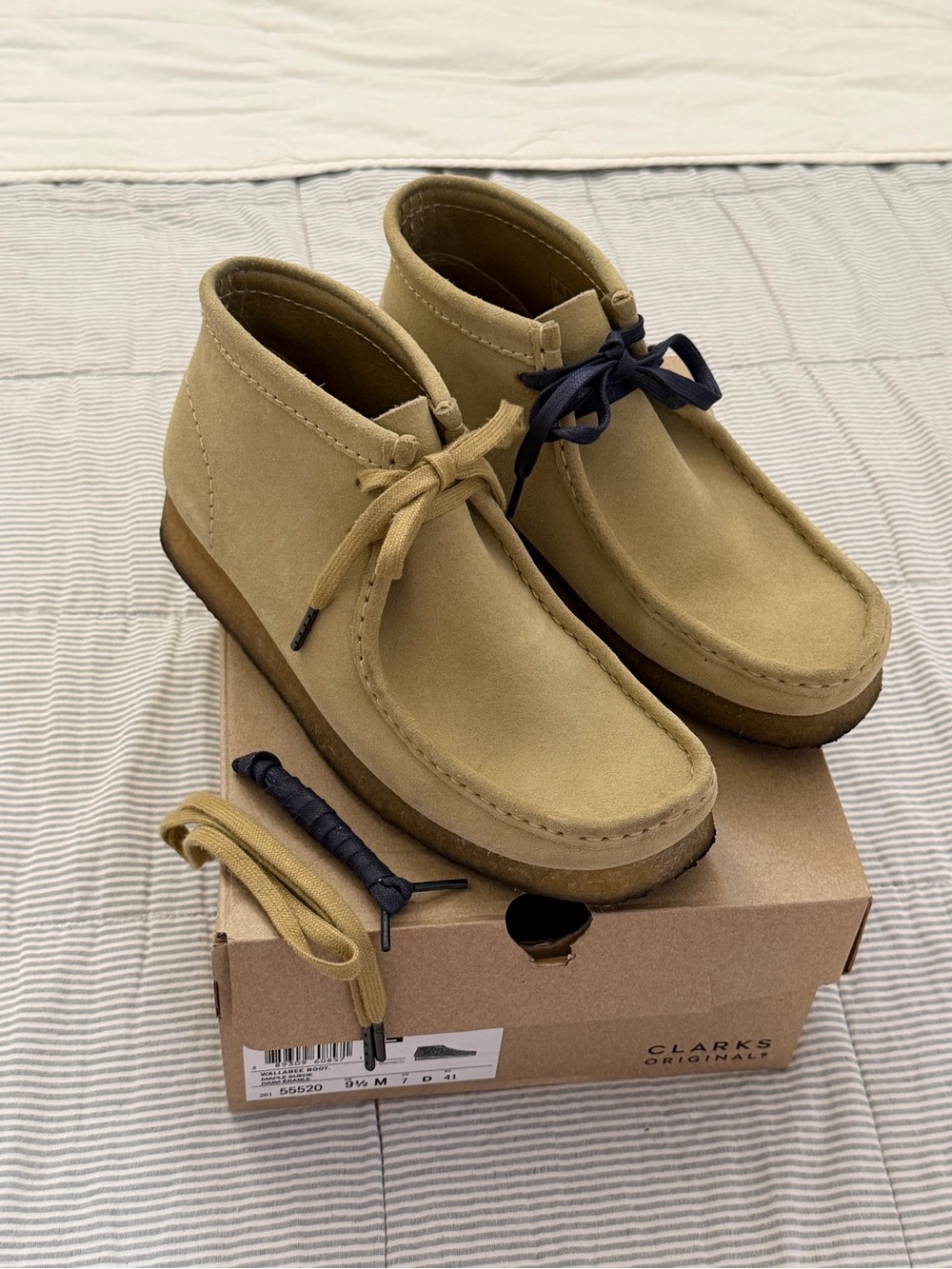 Clarks Women's Suede Wallabees (Tan and Navy Laces) BEST OFFER